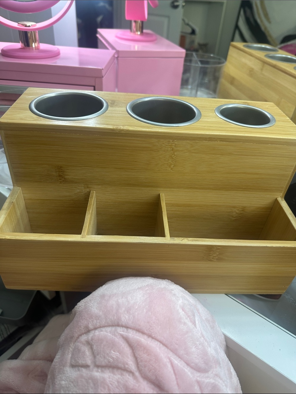 Bamboo Desk Organizer with 3 Metal Cup Holders - Natural